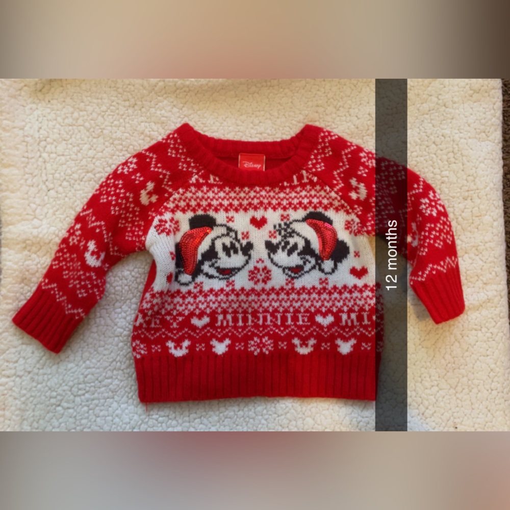 Mickey & Minnie Christmas Sweater. Size 12 months